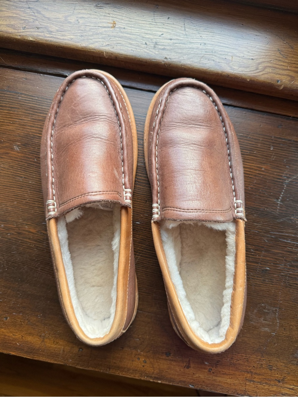 UGG Men's Chestnut Leather Shearling-Lined Slip-On Slippers